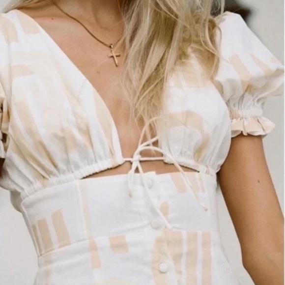 Dani Skirt Luca Frill Dress Yellow/Cream Front Tie Size Small - Picture 2 of 11